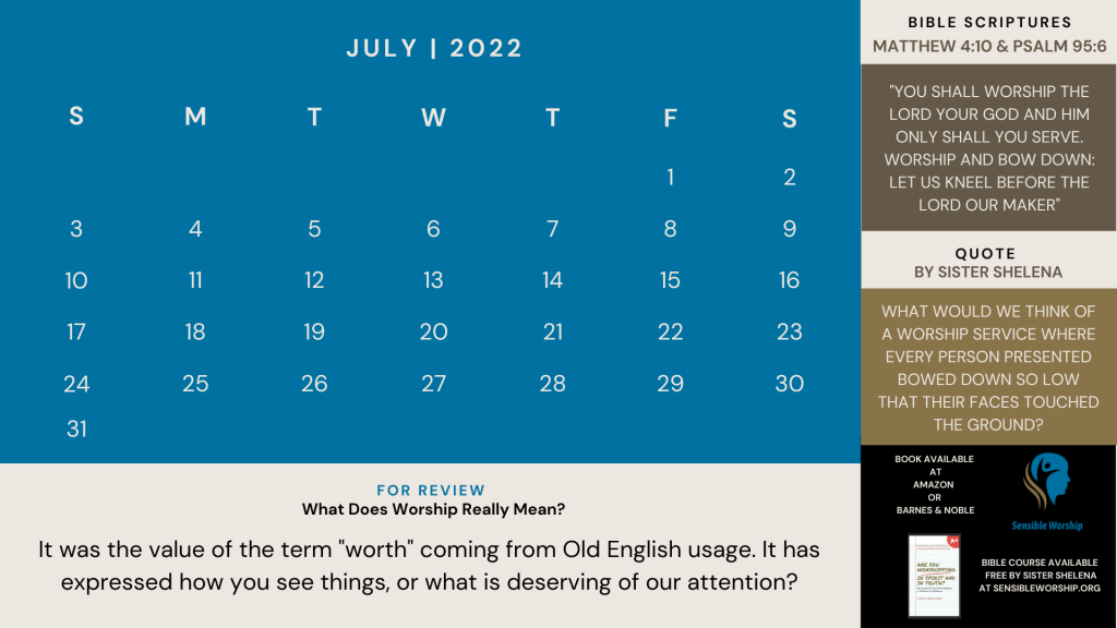 Praise and Worship July Calendar 2022 from Sensible Worship